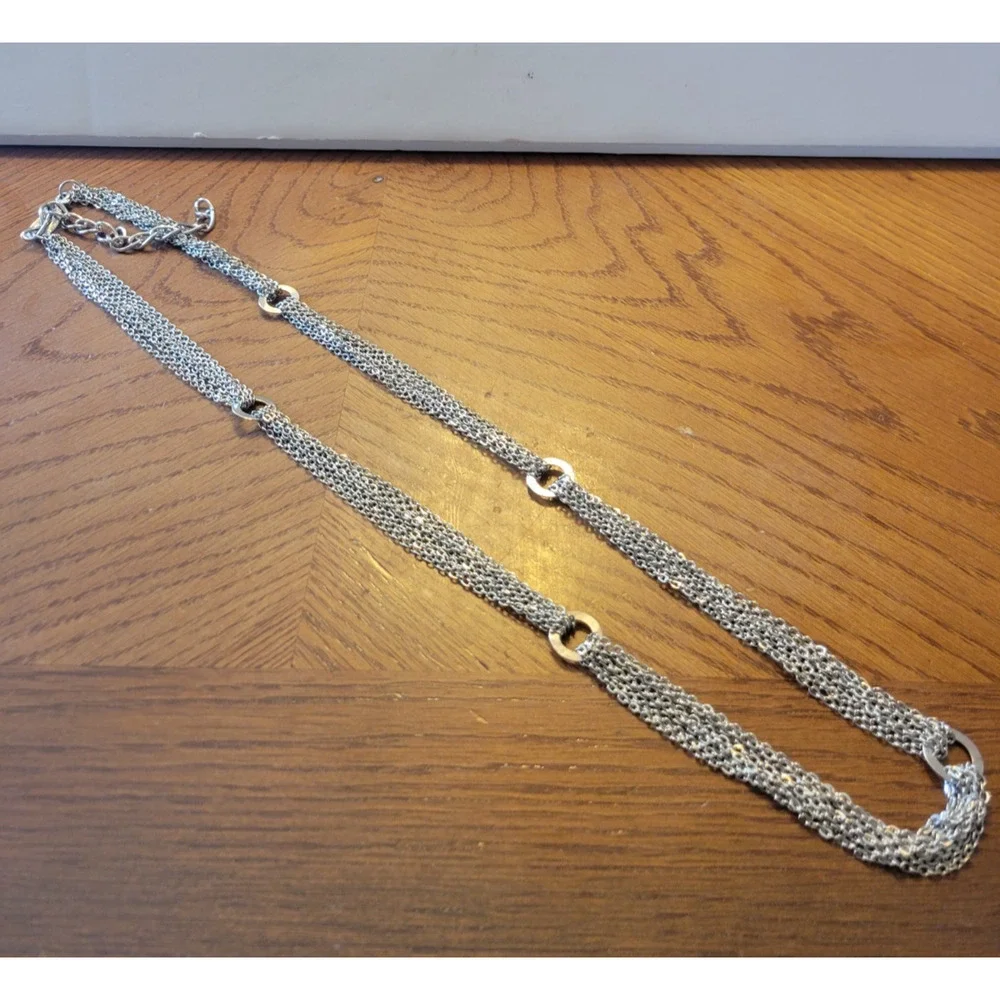 Vtg Necklace Silver Tone Multi-Strand‎ Adjustable Chain Link Fashion Jewelry